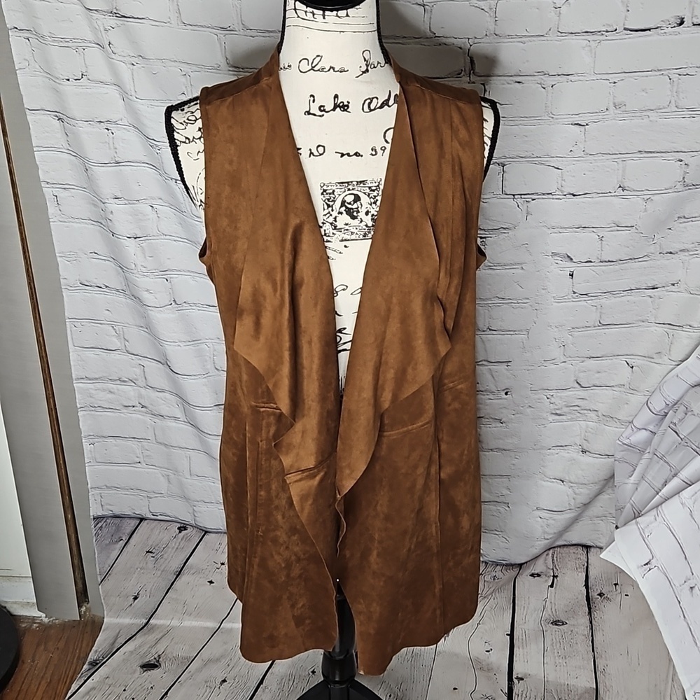 Chico's Faux Suede Open Front Vest Brown Size Small